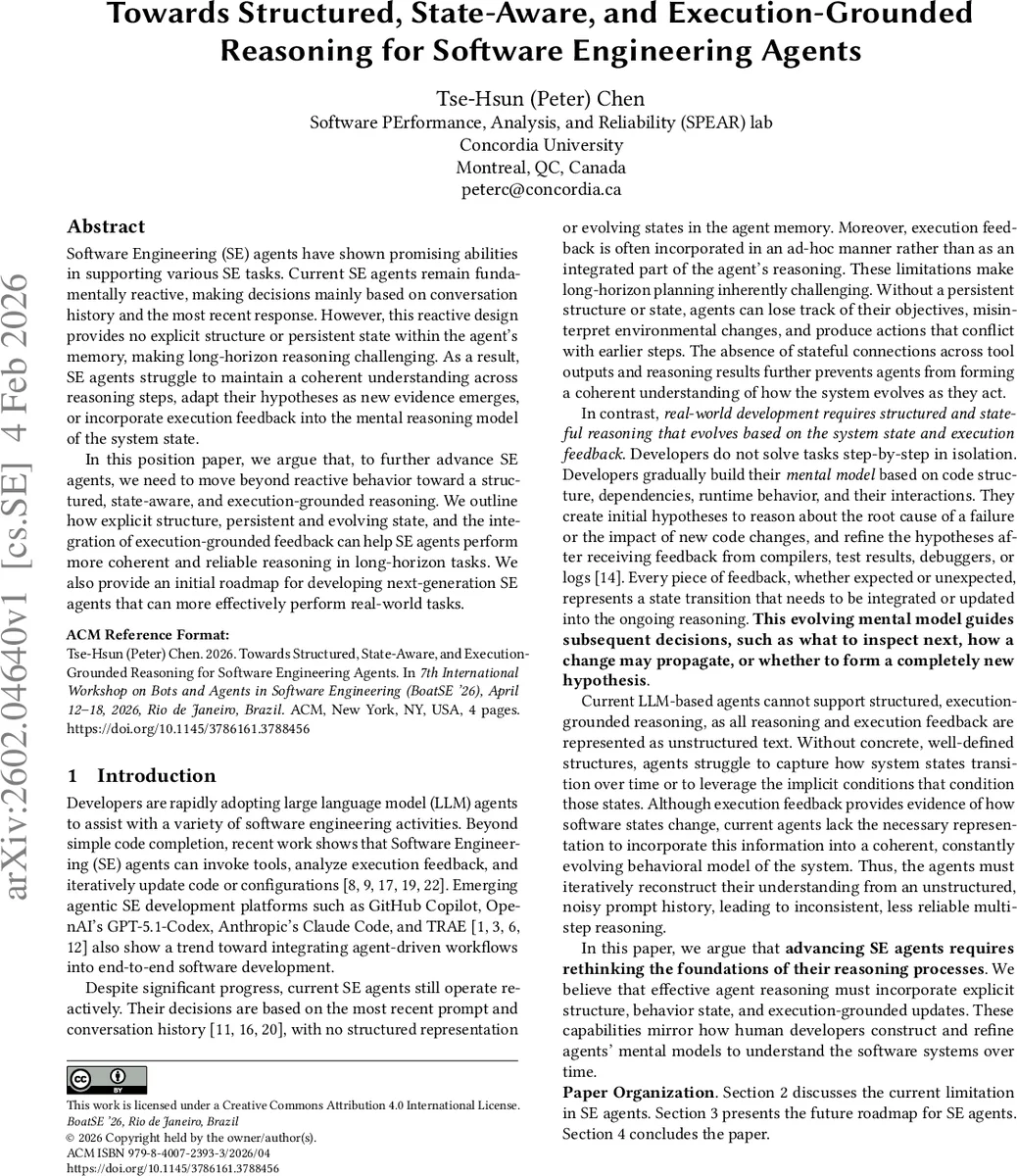 Towards Structured, State-Aware, and Execution-Grounded Reasoning for Software Engineering Agents