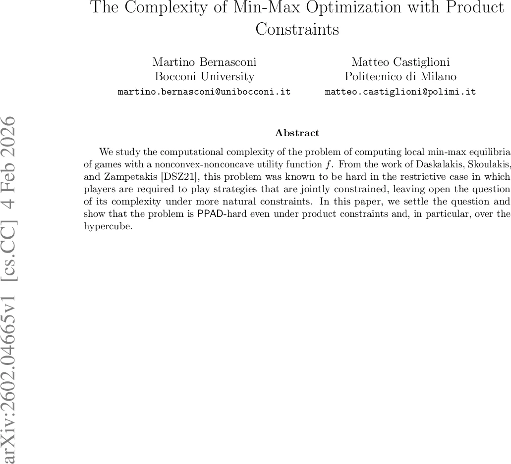 The Complexity of Min-Max Optimization with Product Constraints