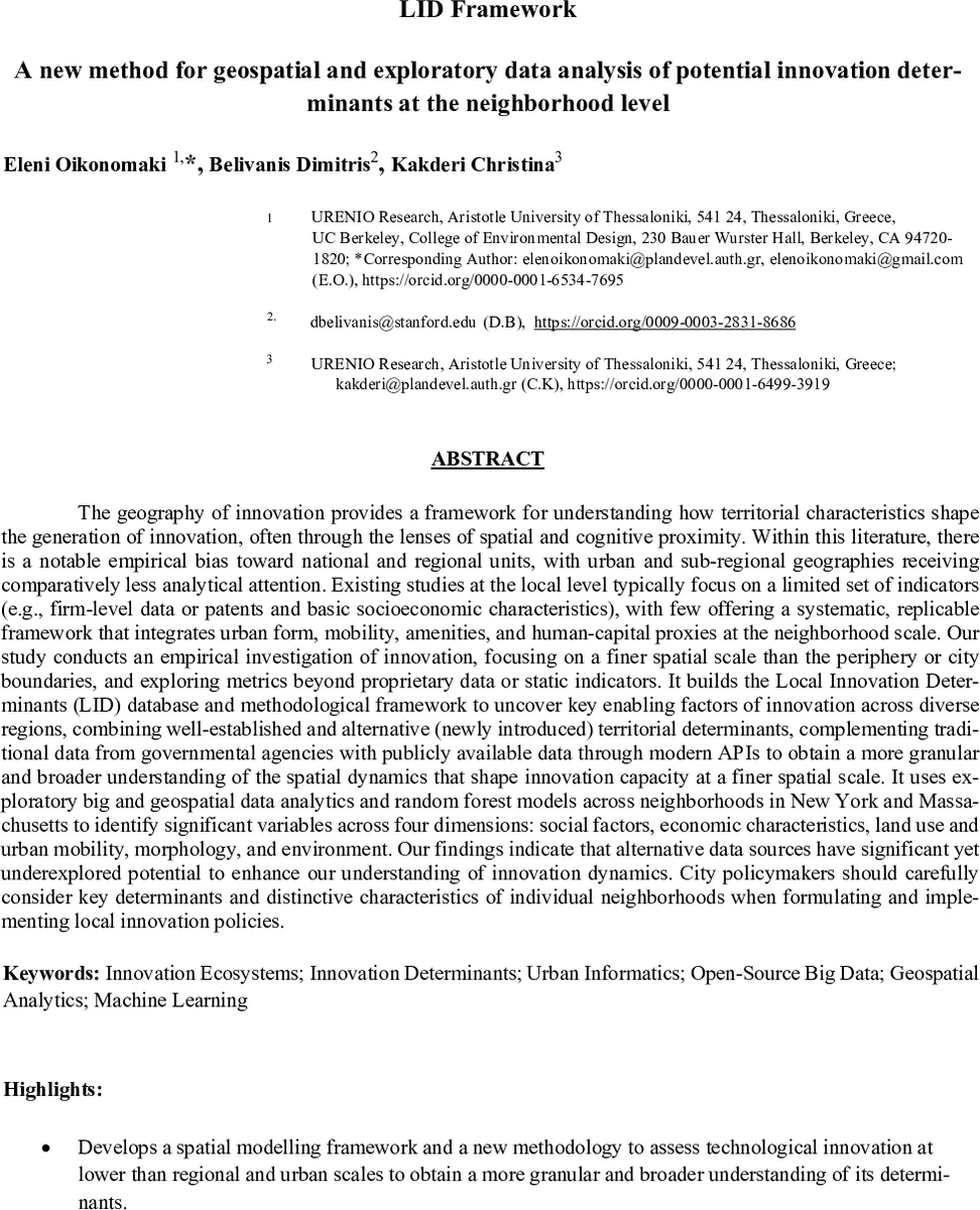 LID Framework: A new method for geospatial and exploratory data analysis of potential innovation deter-minants at the neighborhood level