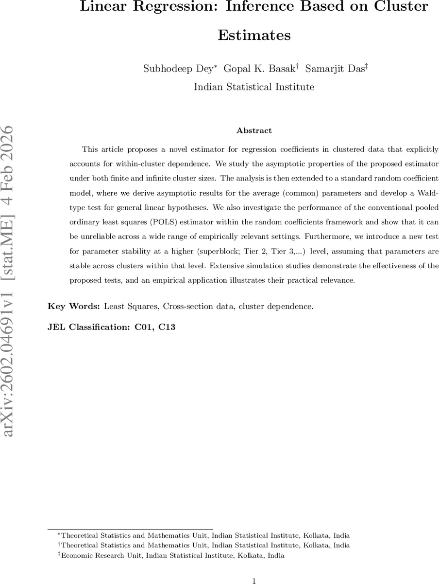 Linear Regression: Inference Based on Cluster Estimates
