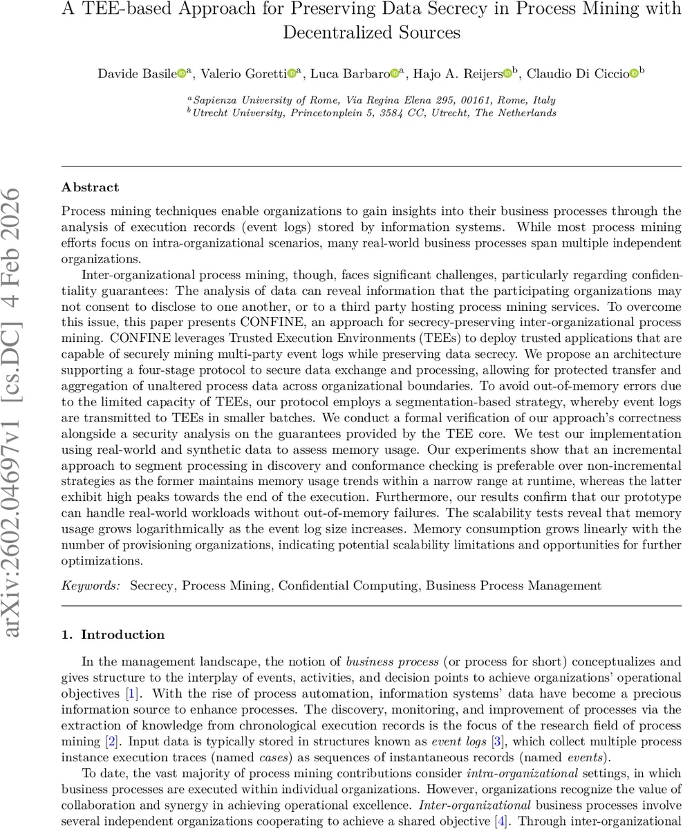 A TEE-based Approach for Preserving Data Secrecy in Process Mining with Decentralized Sources