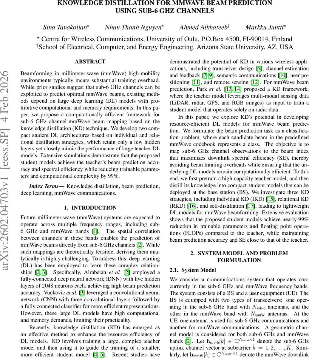 Knowledge Distillation for mmWave Beam Prediction Using Sub-6 GHz Channels