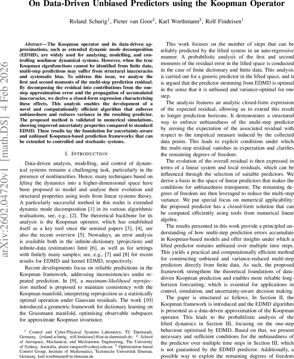 On Data-Driven Unbiased Predictors using the Koopman Operator