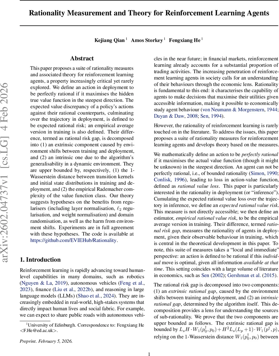 Rationality Measurement and Theory for Reinforcement Learning Agents