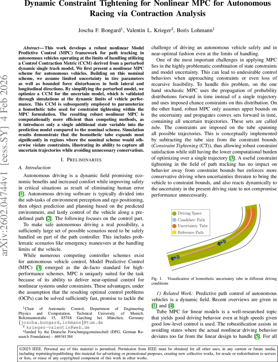 Dynamic Constraint Tightening for Nonlinear MPC for Autonomous Racing via Contraction Analysis