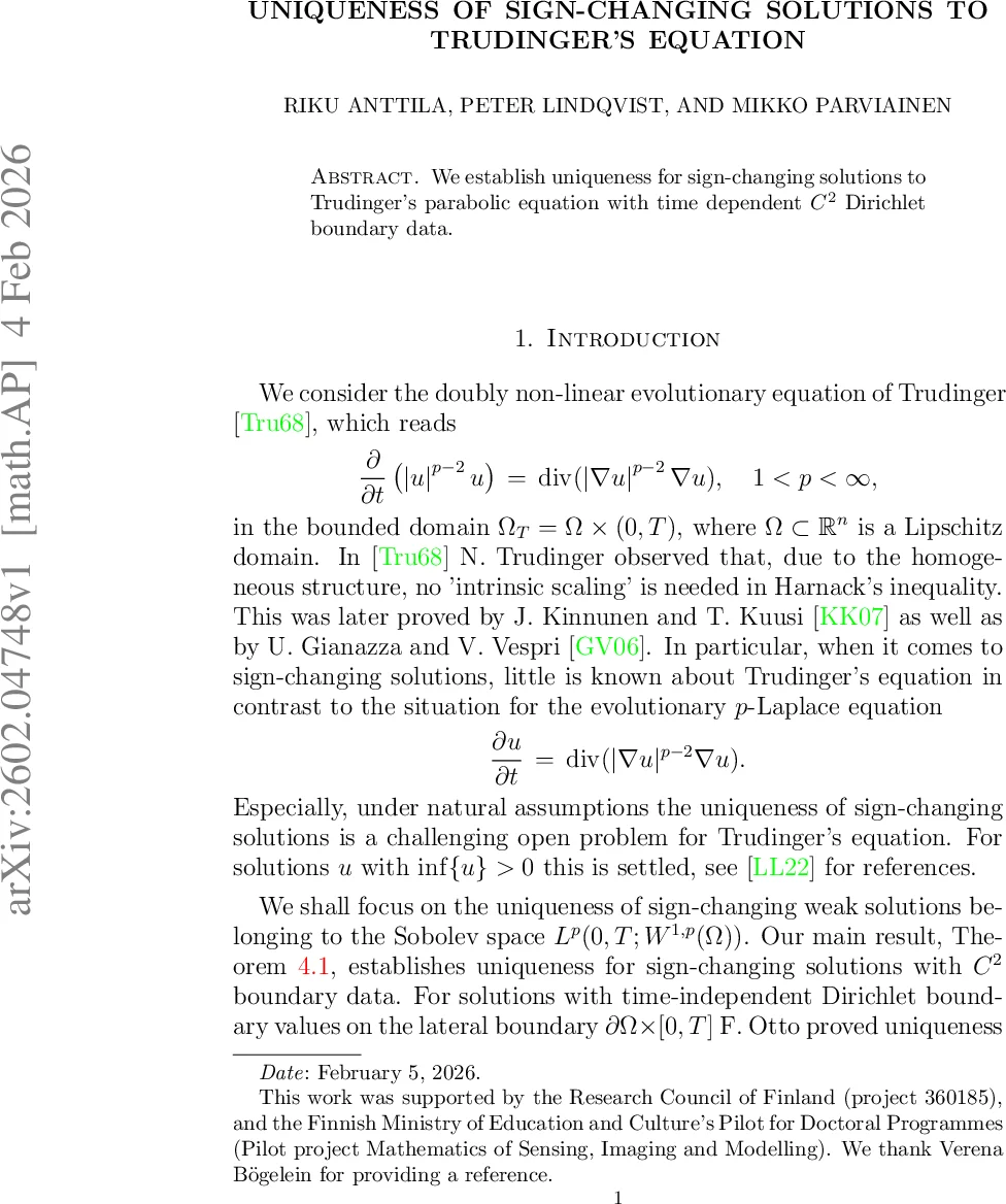 Uniqueness of sign-changing solutions to Trudinger's equation