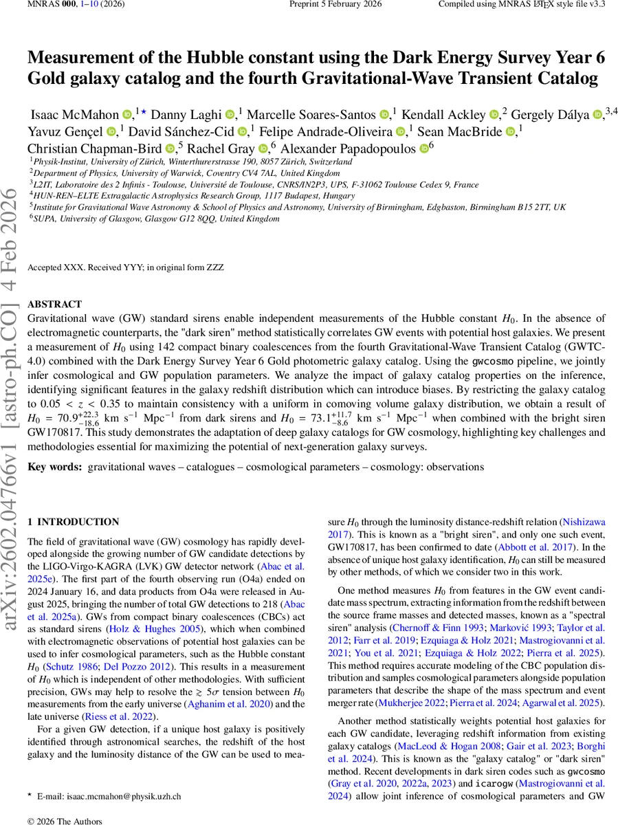 Measurement of the Hubble constant using the Dark Energy Survey Year 6 Gold galaxy catalog and the fourth Gravitational-Wave Transient Catalog