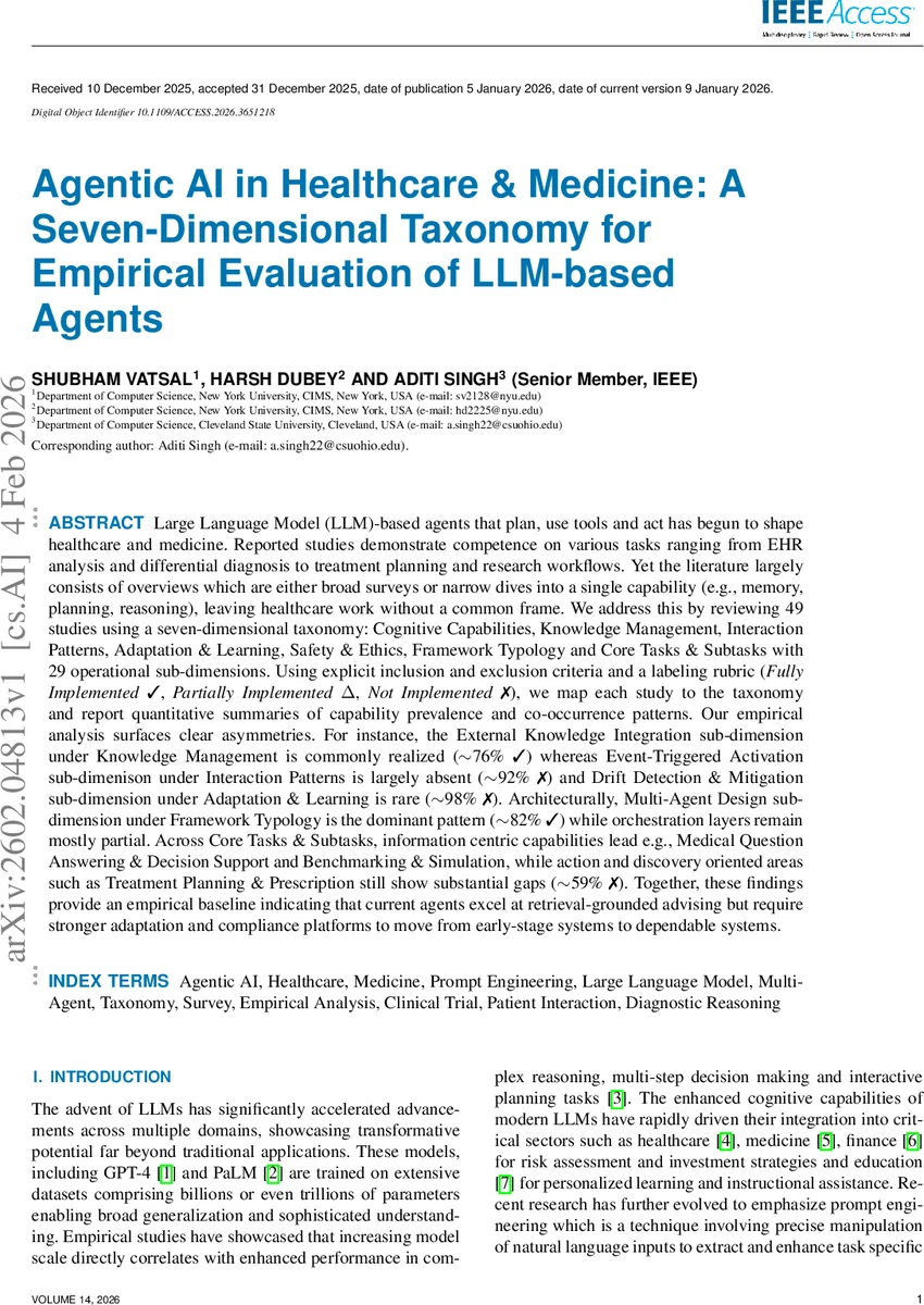 Agentic AI in Healthcare & Medicine: A Seven-Dimensional Taxonomy for Empirical Evaluation of LLM-based Agents