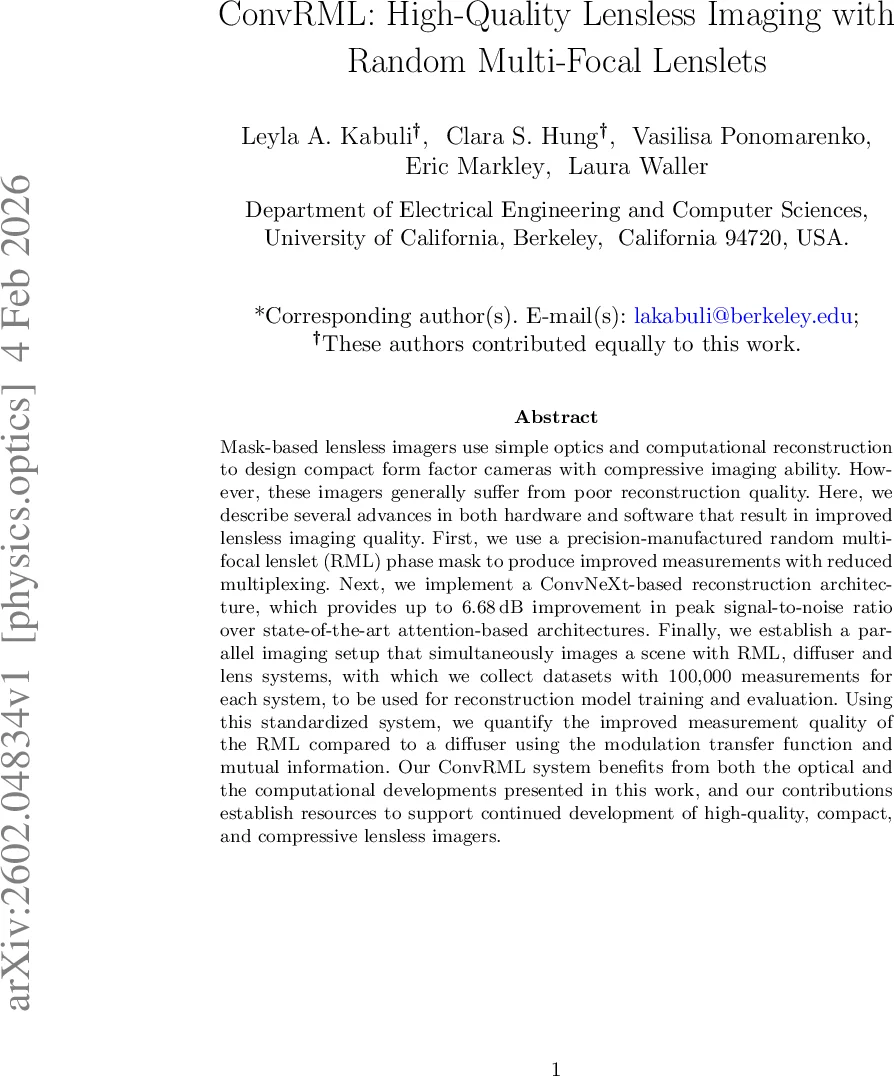 ConvRML: High-Quality Lensless Imaging with Random Multi-Focal Lenslets