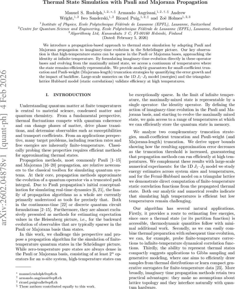 Thermal State Simulation with Pauli and Majorana Propagation