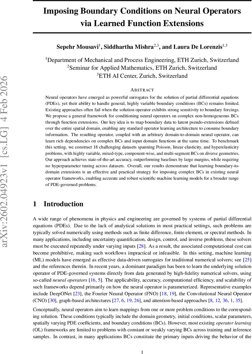 Imposing Boundary Conditions on Neural Operators via Learned Function Extensions