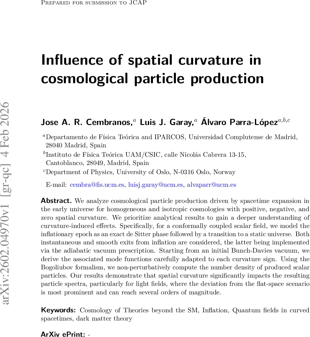 Influence of spatial curvature in cosmological particle production