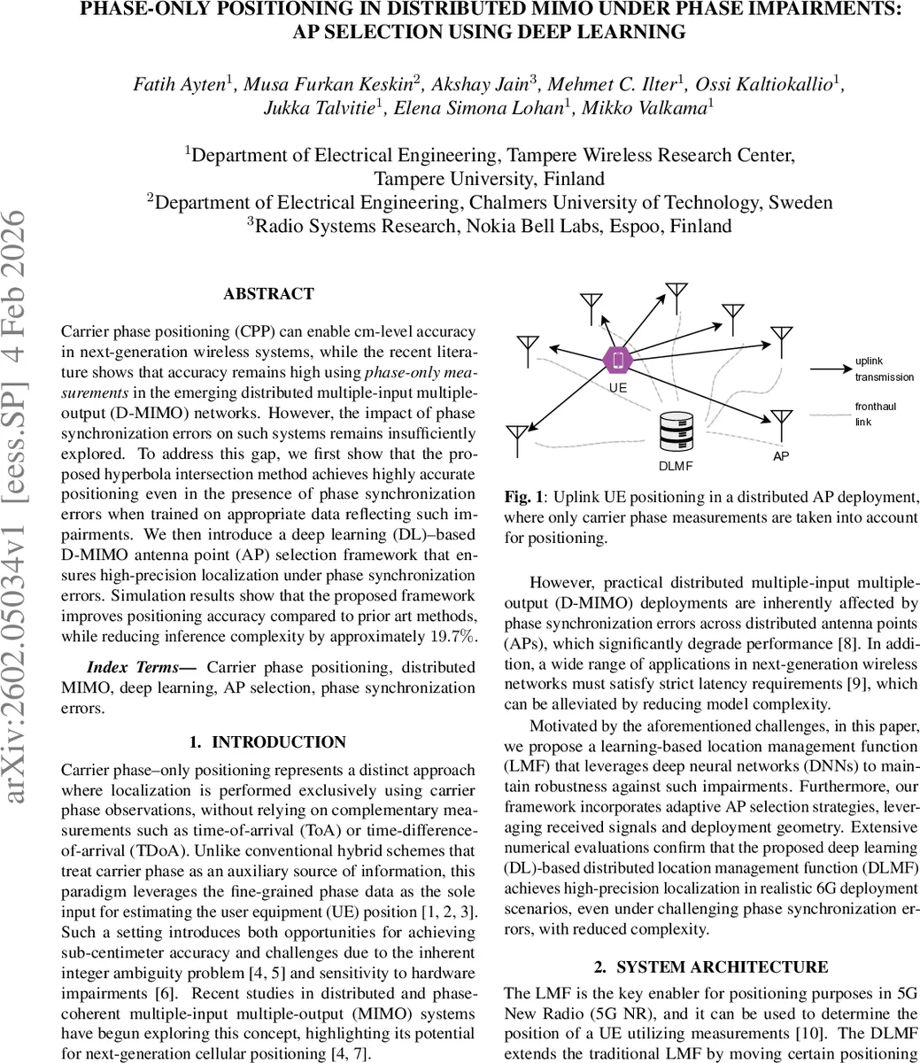 Phase-Only Positioning in Distributed MIMO Under Phase Impairments: AP Selection Using Deep Learning