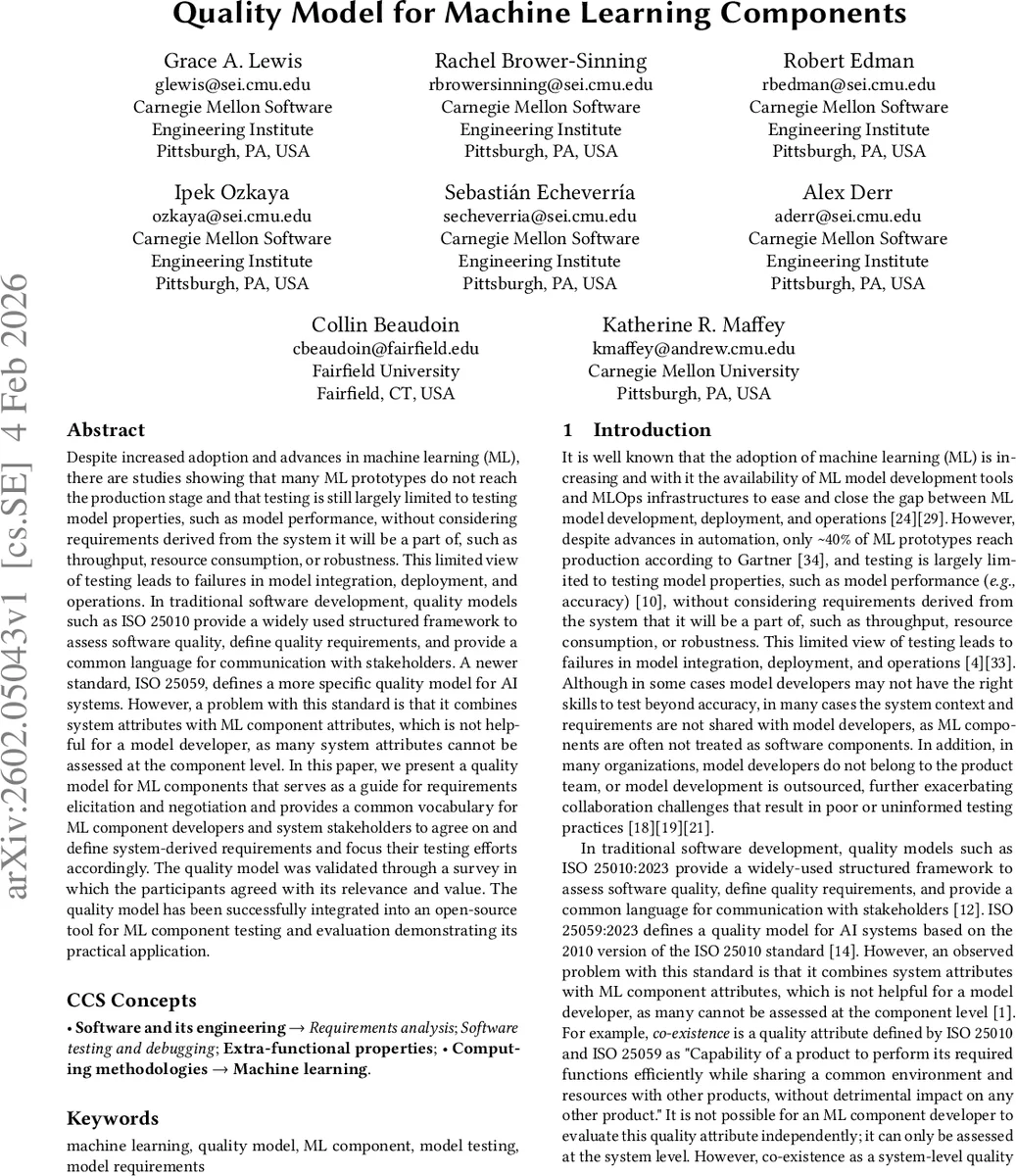 Quality Model for Machine Learning Components