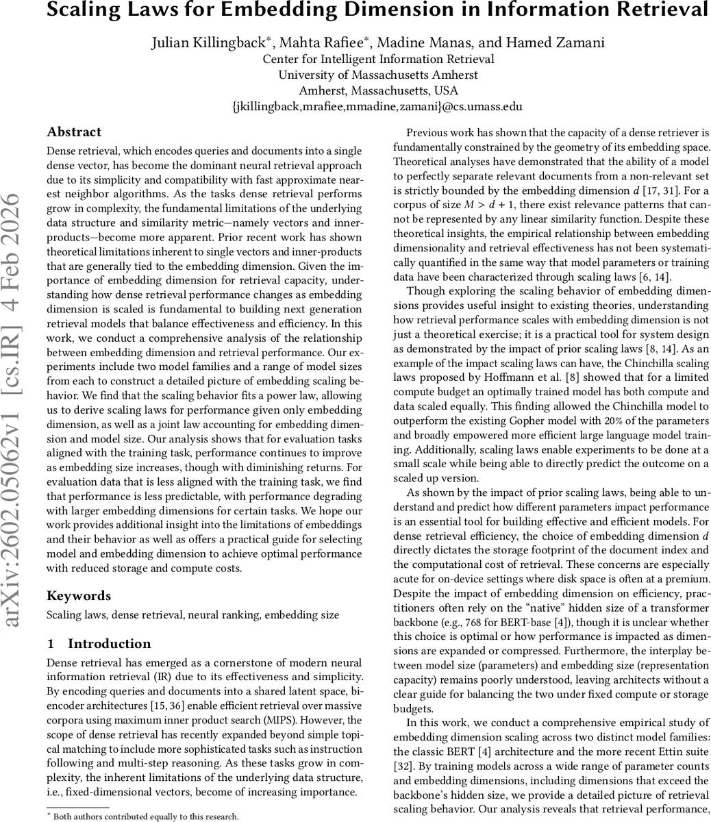 Scaling Laws for Embedding Dimension in Information Retrieval