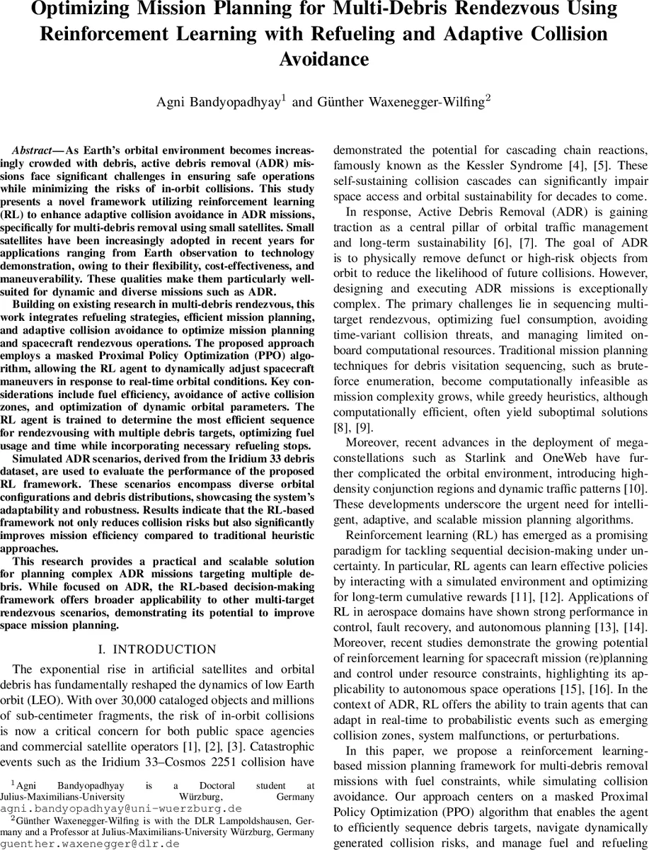 Optimizing Mission Planning for Multi-Debris Rendezvous Using Reinforcement Learning with Refueling and Adaptive Collision Avoidance