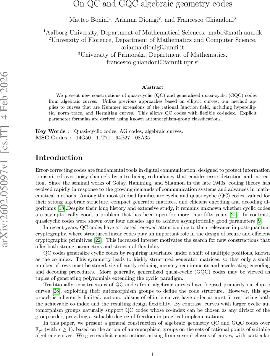 On QC and GQC algebraic geometry codes
