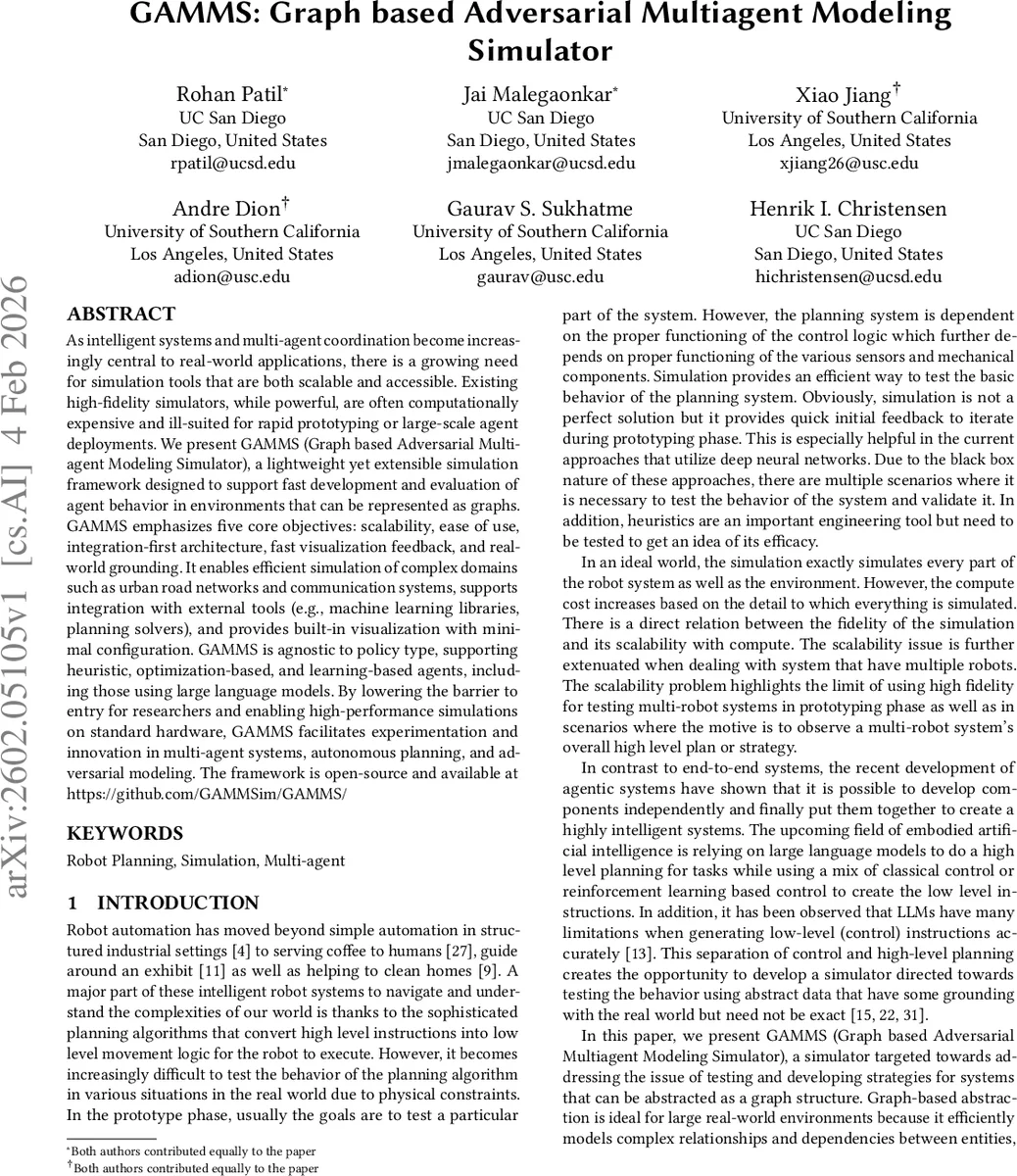 GAMMS: Graph based Adversarial Multiagent Modeling Simulator