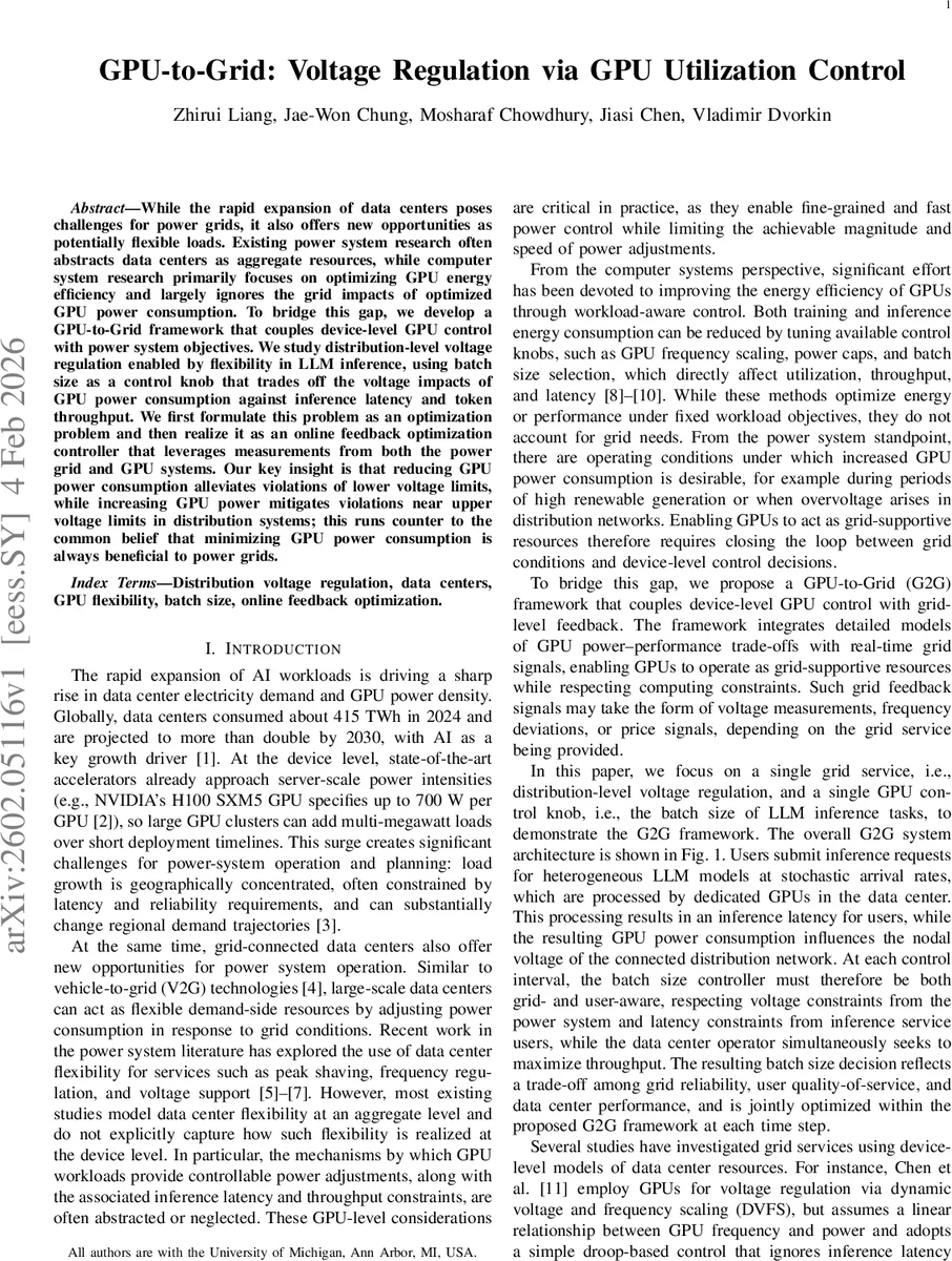GPU-to-Grid: Voltage Regulation via GPU Utilization Control