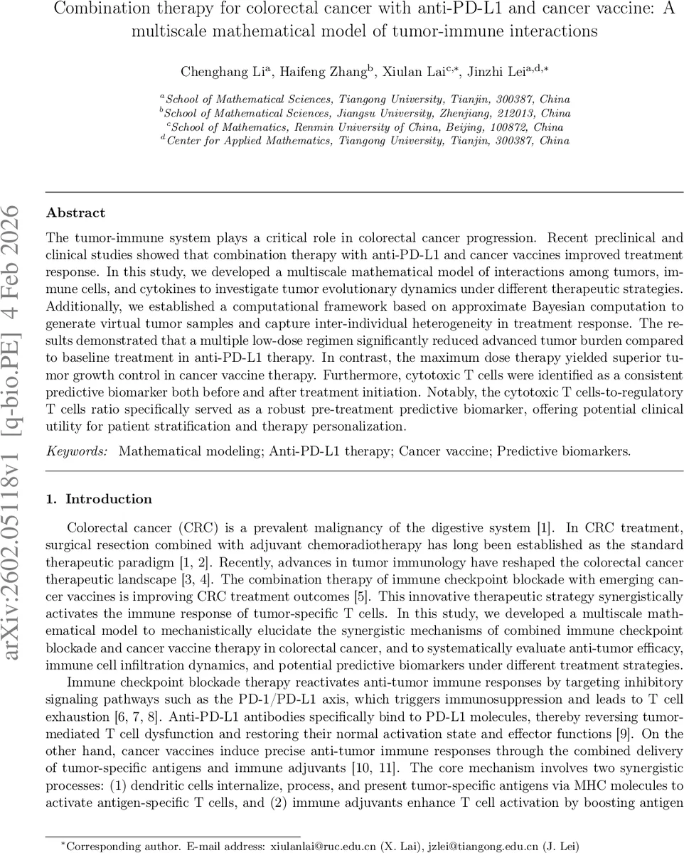 Combination therapy for colorectal cancer with anti-PD-L1 and cancer vaccine: A multiscale mathematical model of tumor-immune interactions