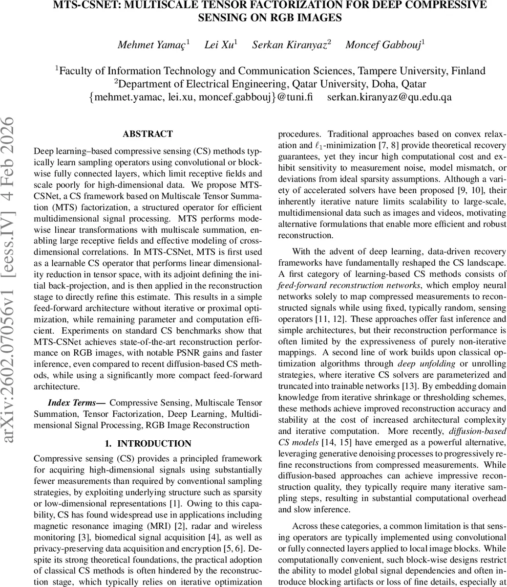 MTS-CSNet: Multiscale Tensor Factorization for Deep Compressive Sensing on RGB Images