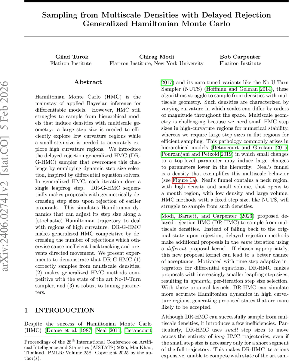 Sampling From Multiscale Densities With Delayed Rejection Generalized Hamiltonian Monte Carlo