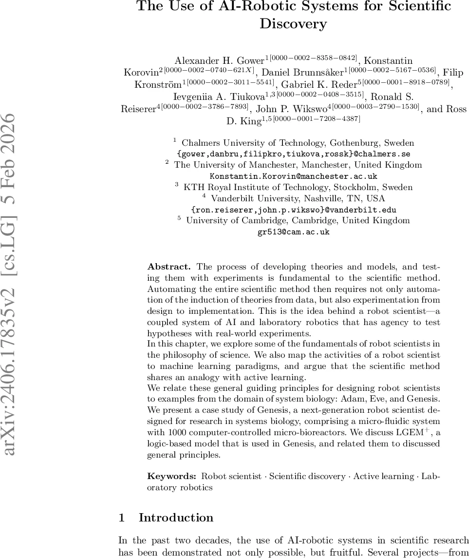 The Use of AI-Robotic Systems for Scientific Discovery