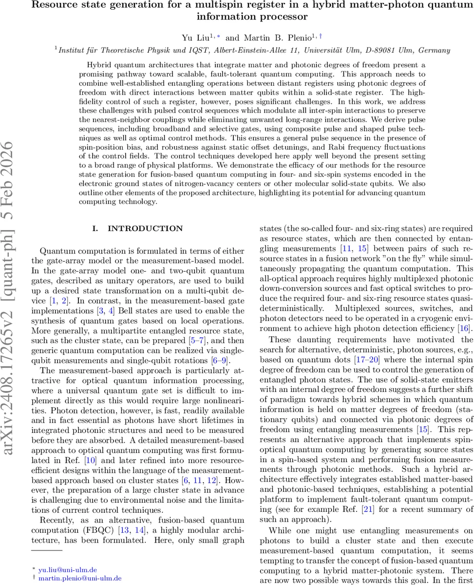 Resource state generation for a multispin register in a hybrid matter-photon quantum information processor