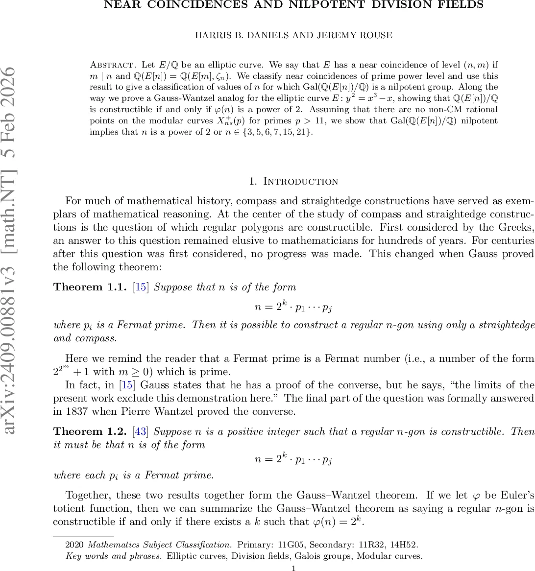 Near coincidences and nilpotent division fields