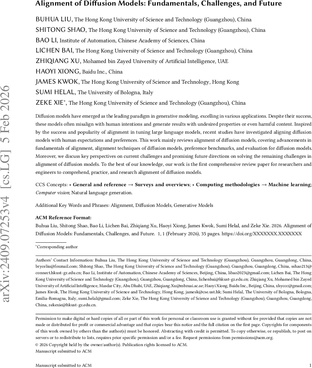 Alignment of Diffusion Models: Fundamentals, Challenges, and Future