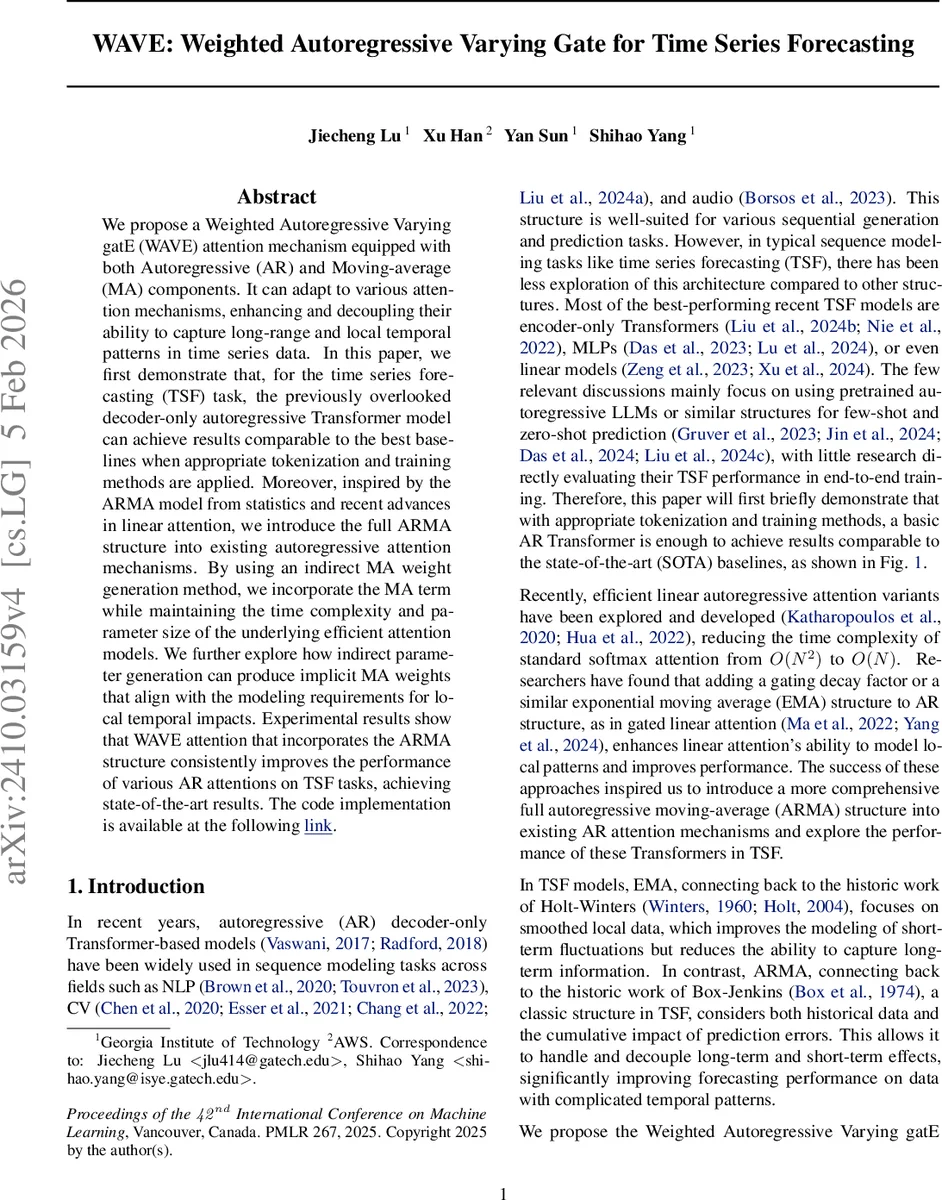 WAVE: Weighted Autoregressive Varying Gate for Time Series Forecasting
