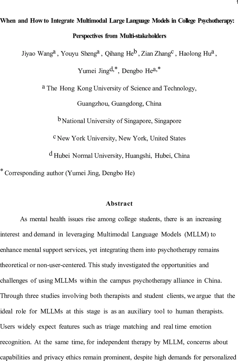 When and How to Integrate Multimodal Large Language Models in College Psychotherapy: Perspectives from Multi-stakeholders