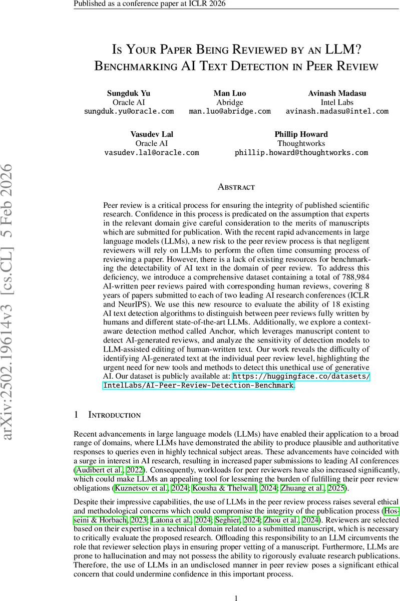 Is Your Paper Being Reviewed by an LLM? Benchmarking AI Text Detection in Peer Review