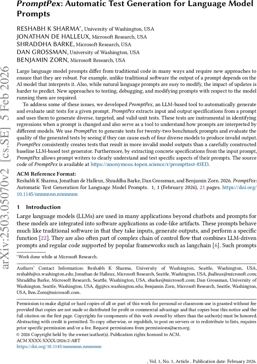 PromptPex: Automatic Test Generation for Language Model Prompts