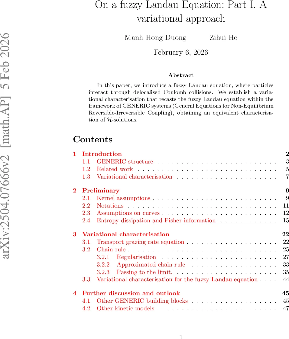 On a fuzzy Landau Equation: Part I. A variational approach