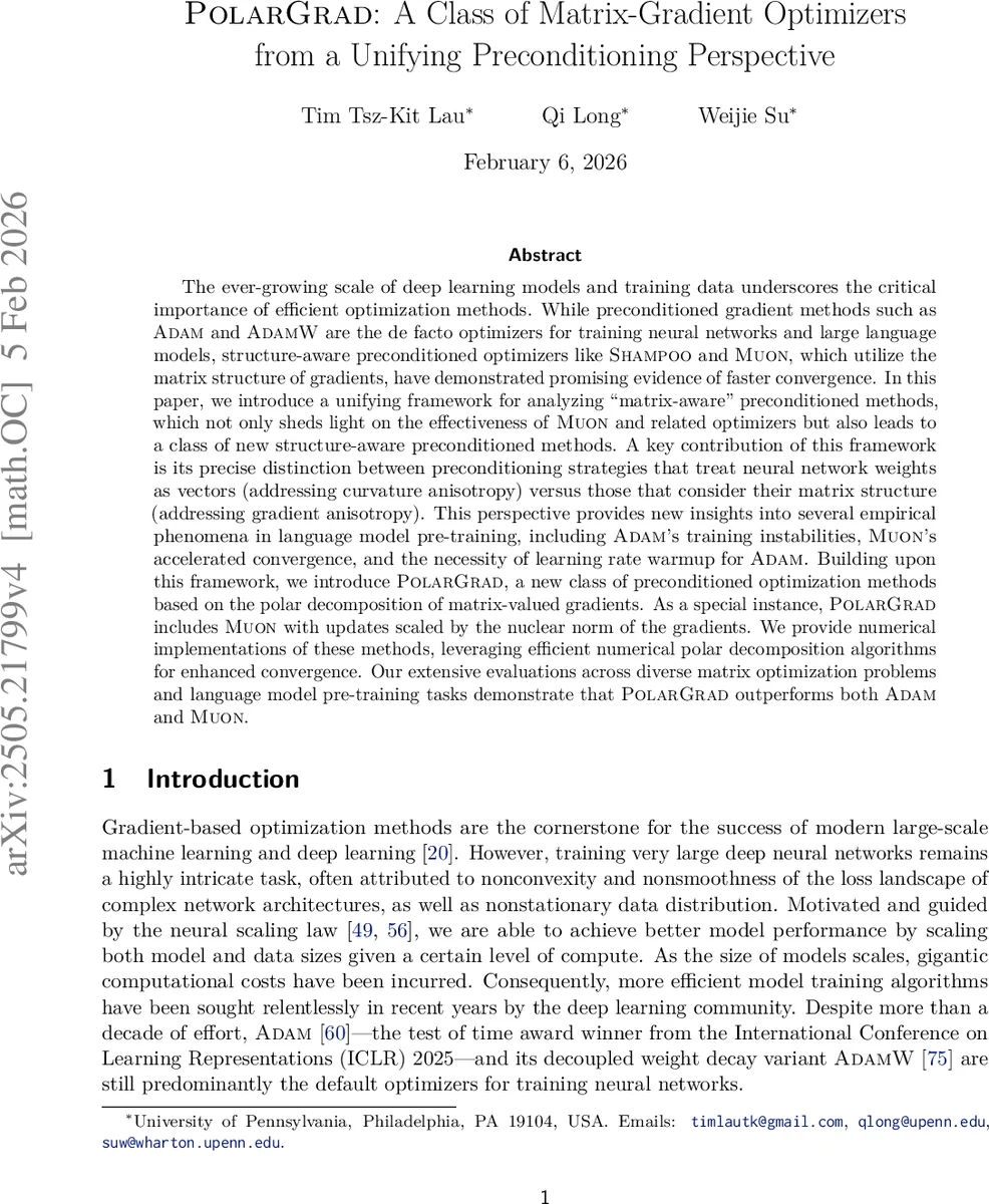 PolarGrad: A Class of Matrix-Gradient Optimizers from a Unifying Preconditioning Perspective
