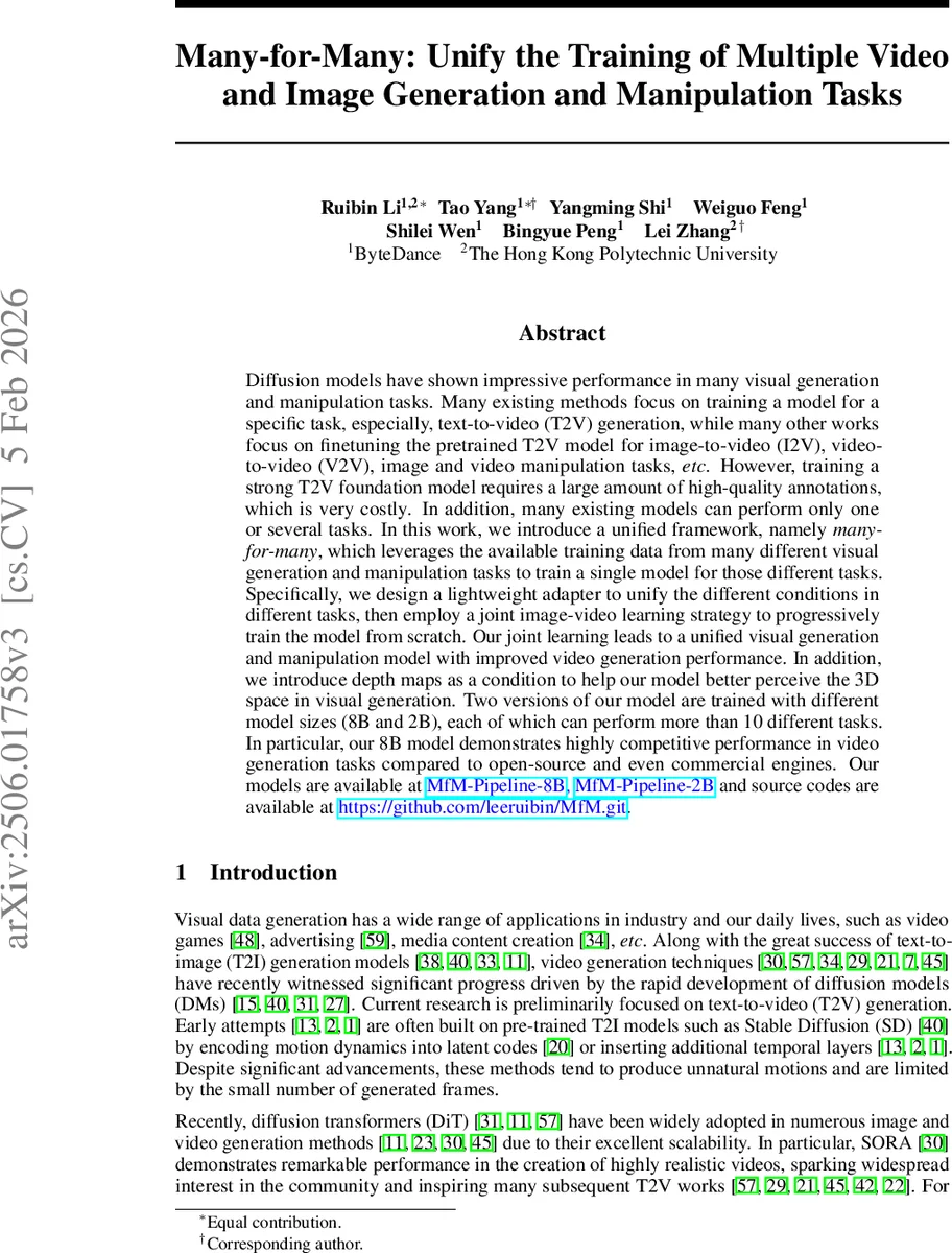Many-for-Many: Unify the Training of Multiple Video and Image Generation and Manipulation Tasks