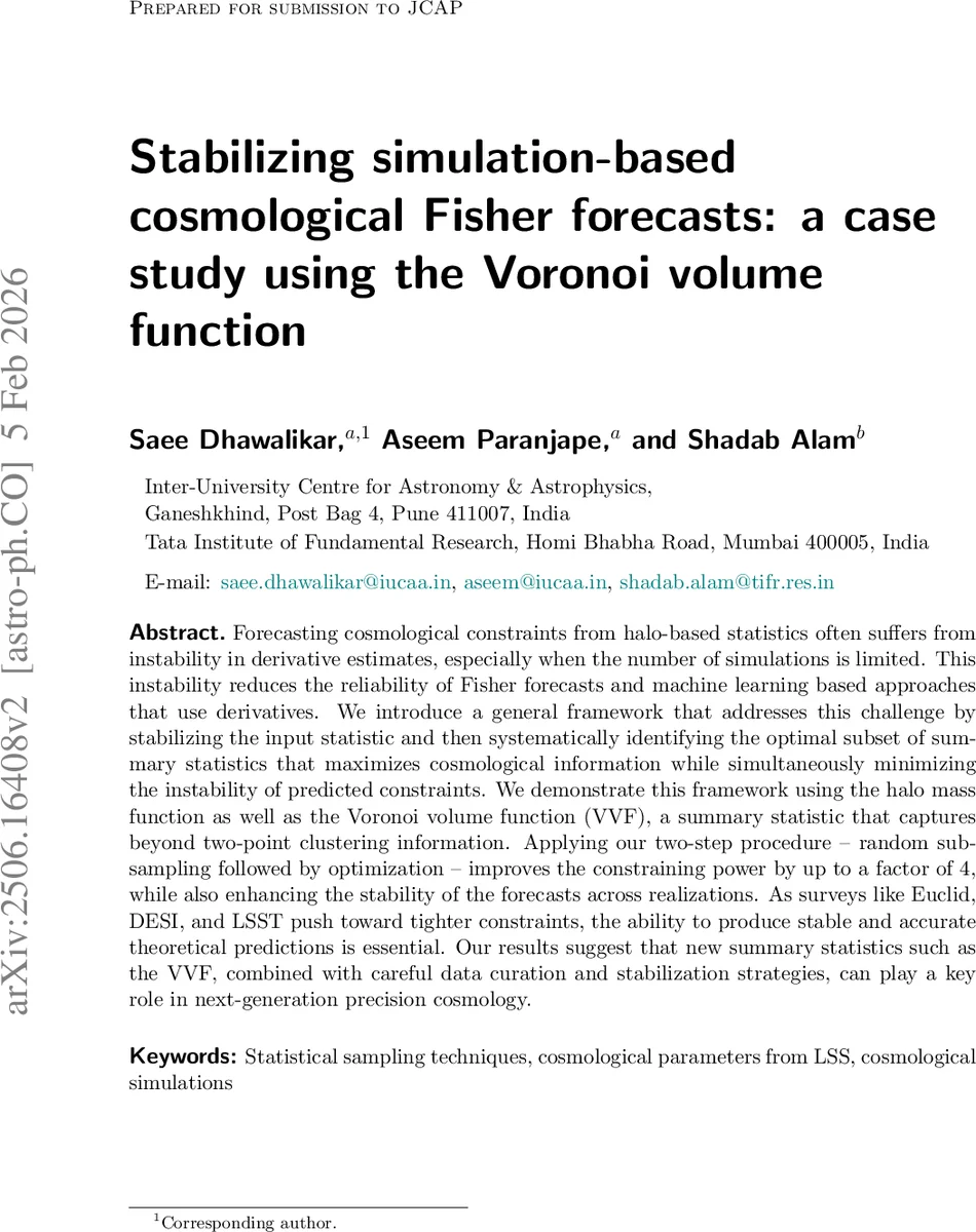 Stabilizing simulation-based cosmological Fisher forecasts: a case study using the Voronoi volume function