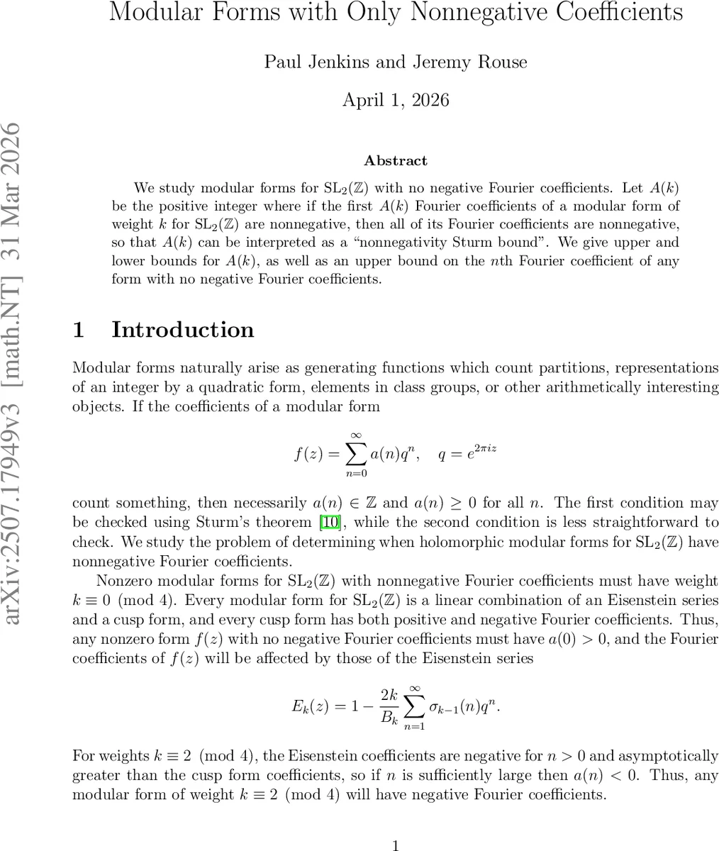 Modular Forms with Only Nonnegative Coefficients
