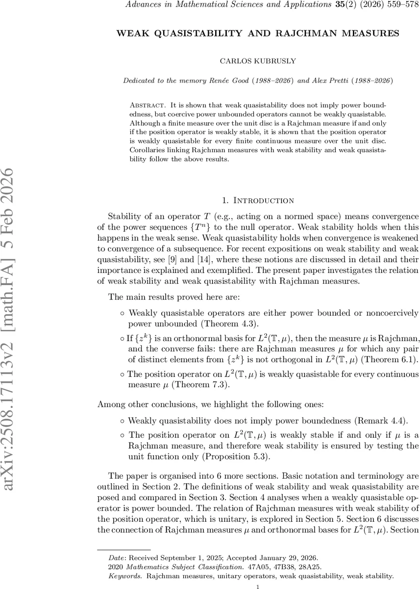 Weak Quasistability and Rajchman measures