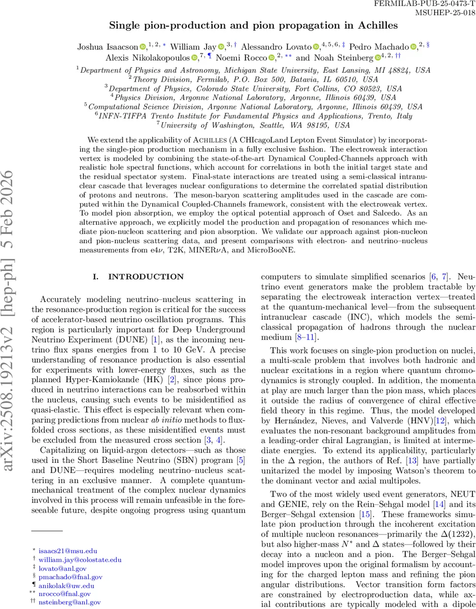 Single pion-production and pion propagation in Achilles