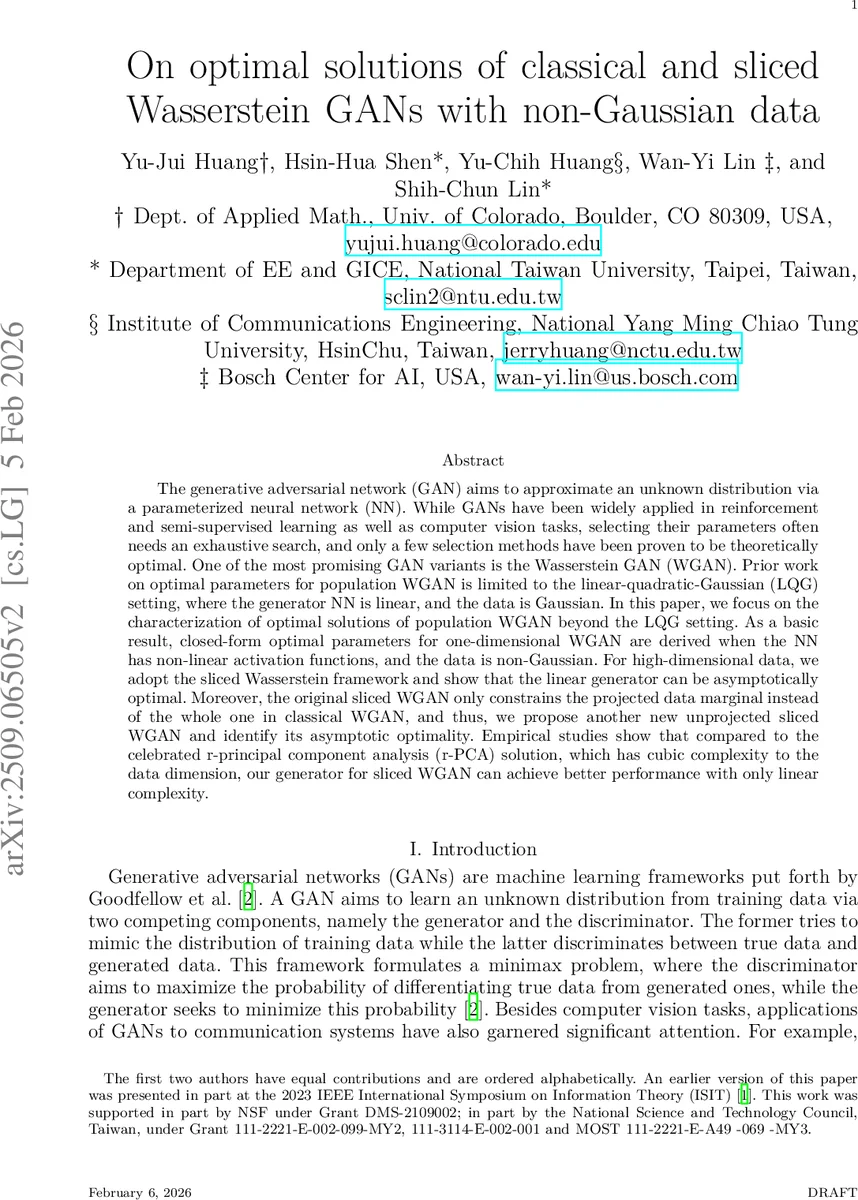 On optimal solutions of classical and sliced Wasserstein GANs with non-Gaussian data