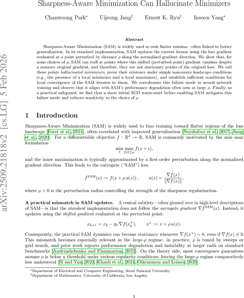 Sharpness-Aware Minimization Can Hallucinate Minimizers