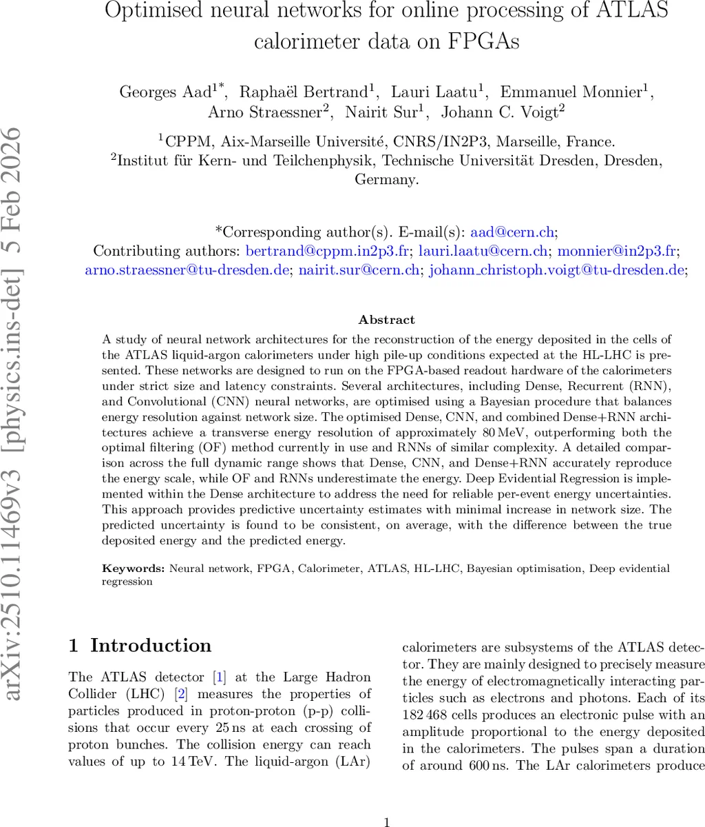 Optimised neural networks for online processing of ATLAS calorimeter data on FPGAs