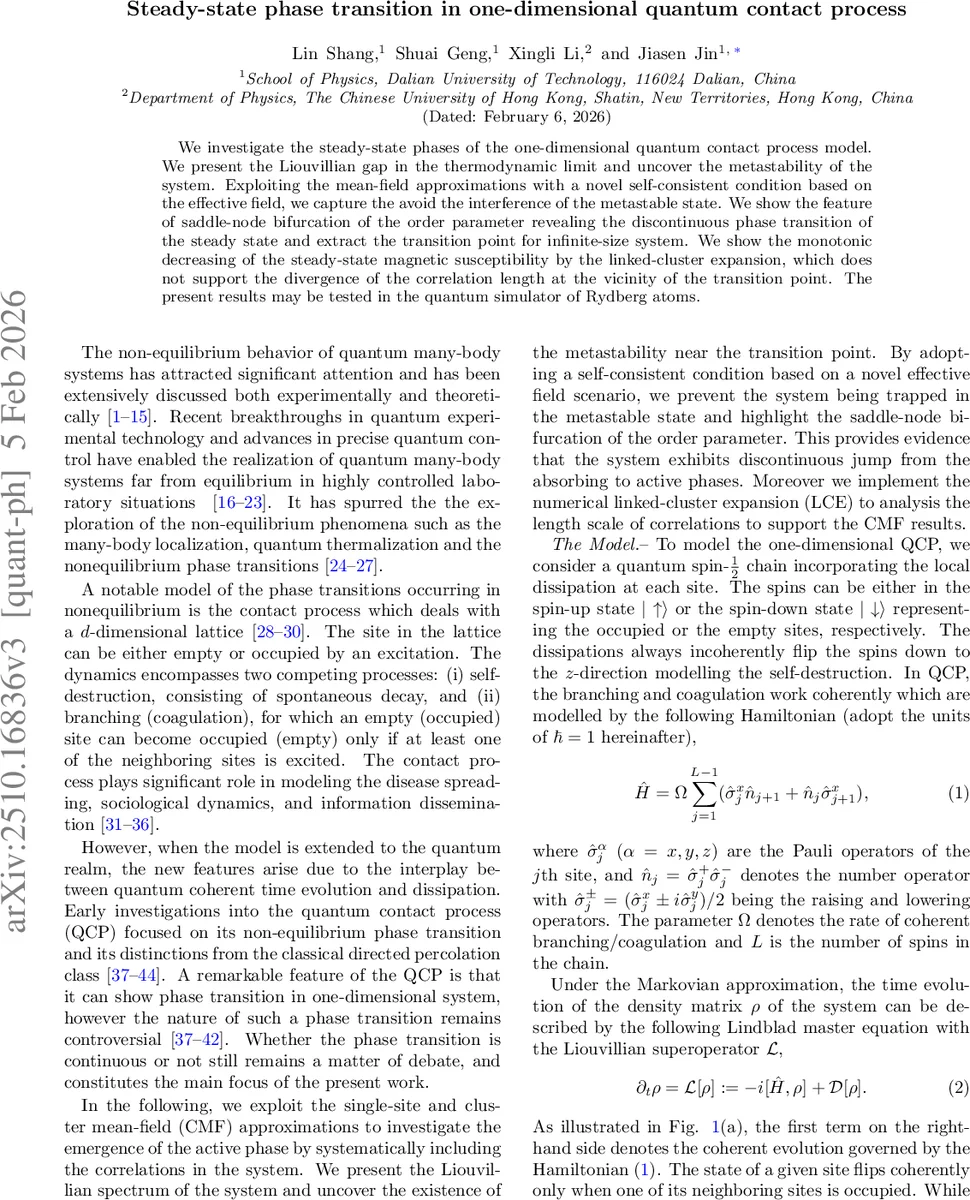 Steady-state phase transition in one-dimensional quantum contact process
