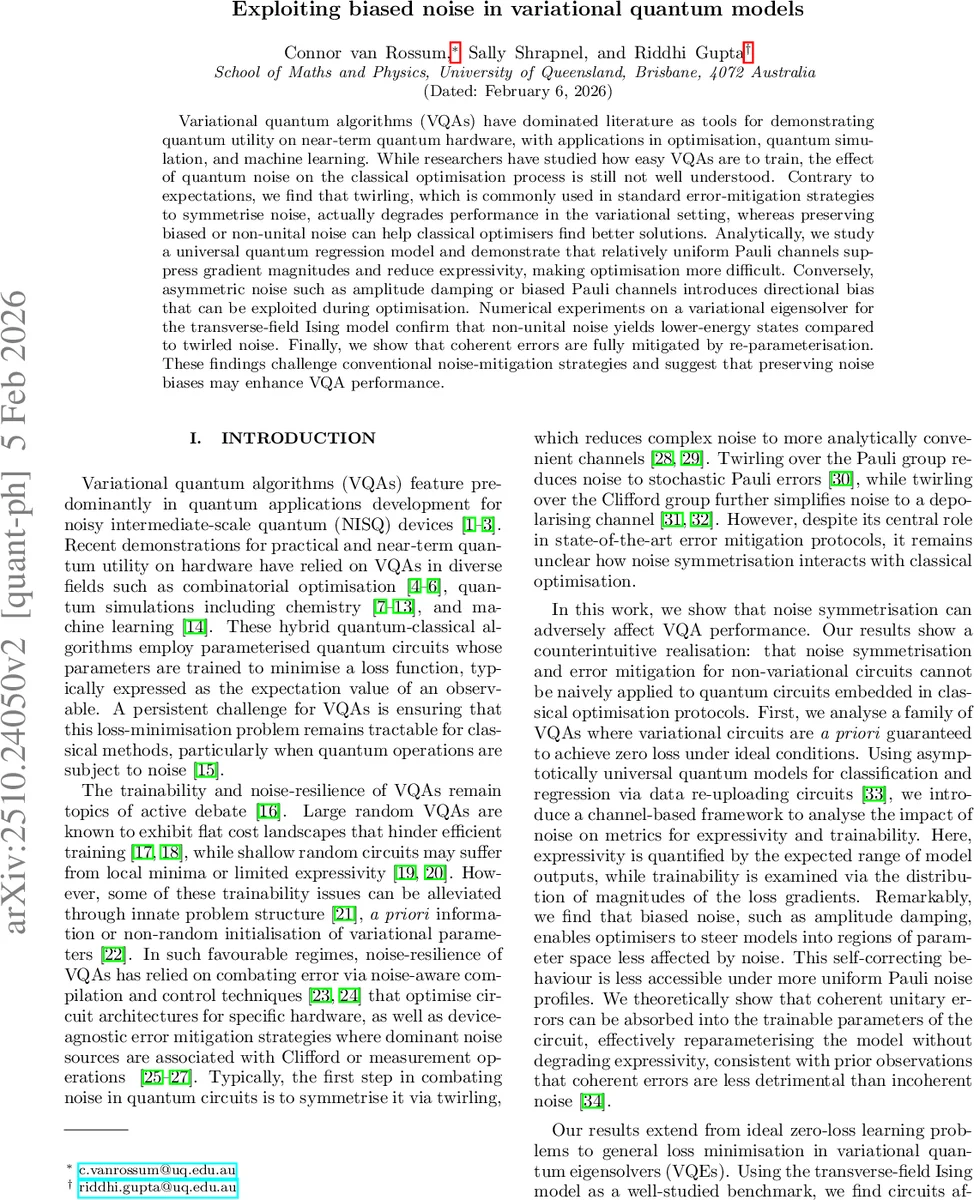 Exploiting biased noise in variational quantum models