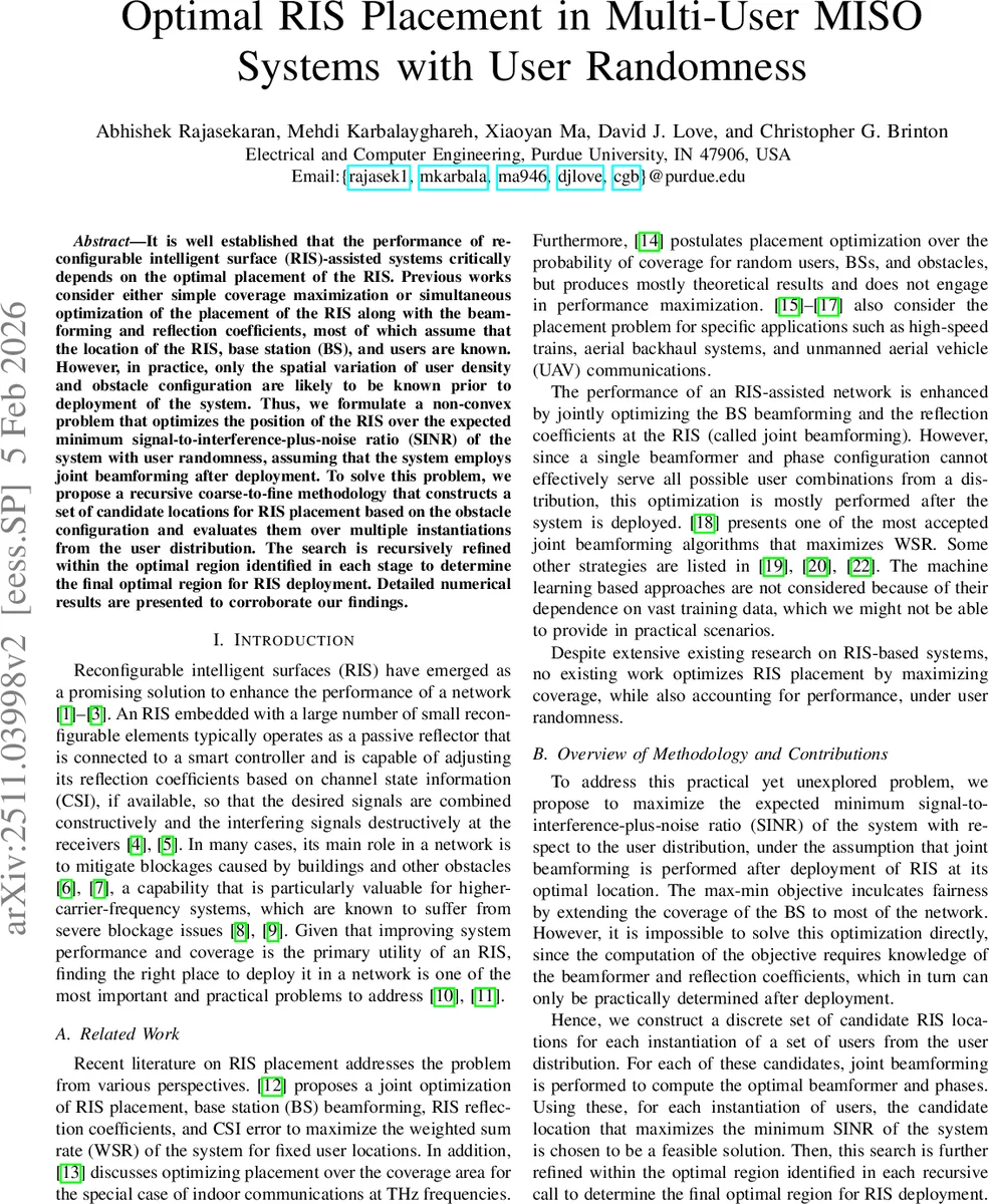 Optimal RIS Placement in Multi-User MISO Systems with User Randomness