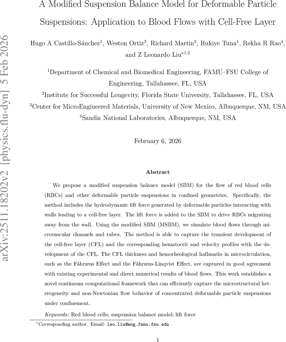 A Modified Suspension-Balance Model for Deformable Particle Suspensions: Application to Blood Flows with Cell-Free Layer
