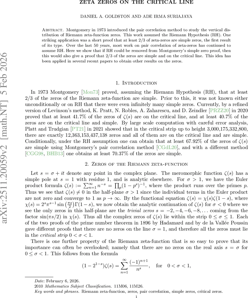 Zeta Zeros on the Critical Line