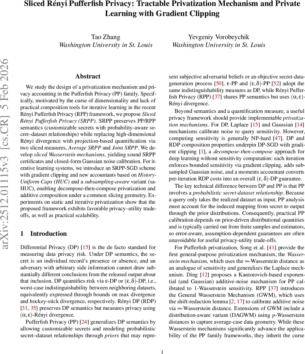 Sliced Rényi Pufferfish Privacy: Directional Additive Noise Mechanism and Private Learning with Gradient Clipping